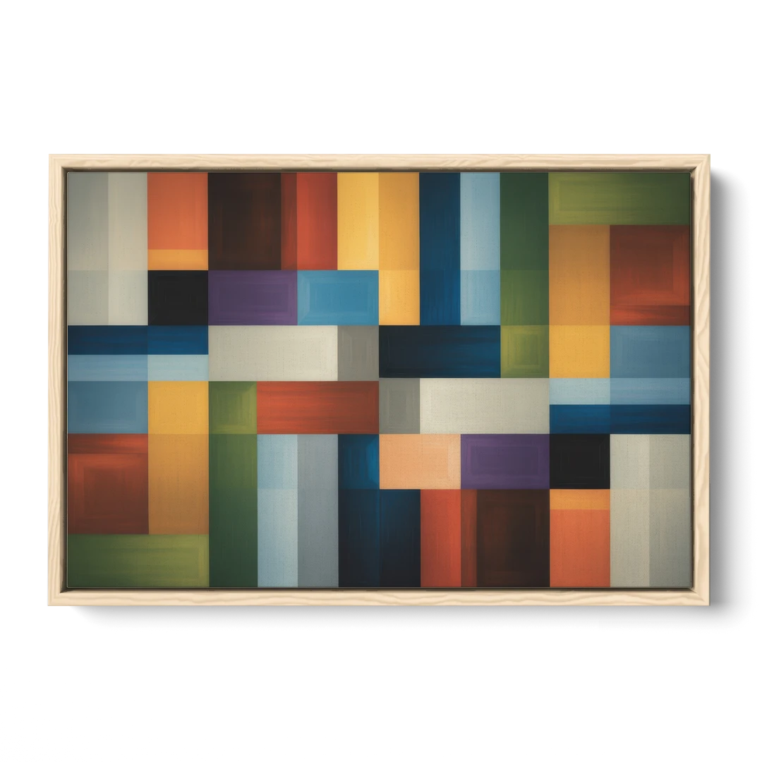 Geometric Harmony Colorful Abstract - Oak Framed Canvas Wall Art - Front