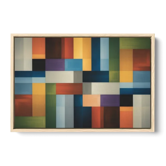 Geometric Harmony Colorful Abstract - Oak Framed Canvas Wall Art - Front
