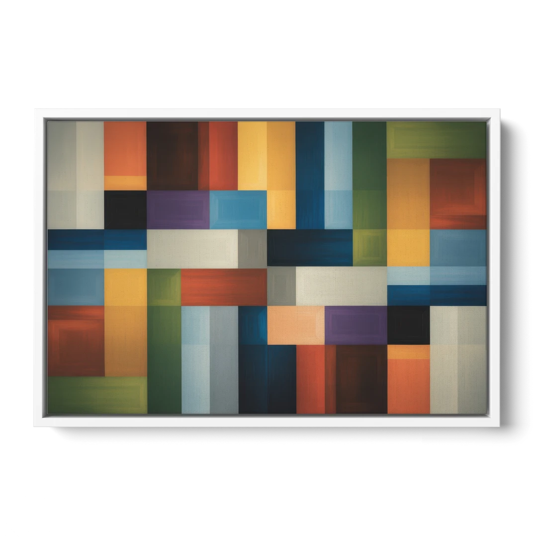Geometric Harmony Colorful Abstract - White Framed Canvas Wall Art - Front