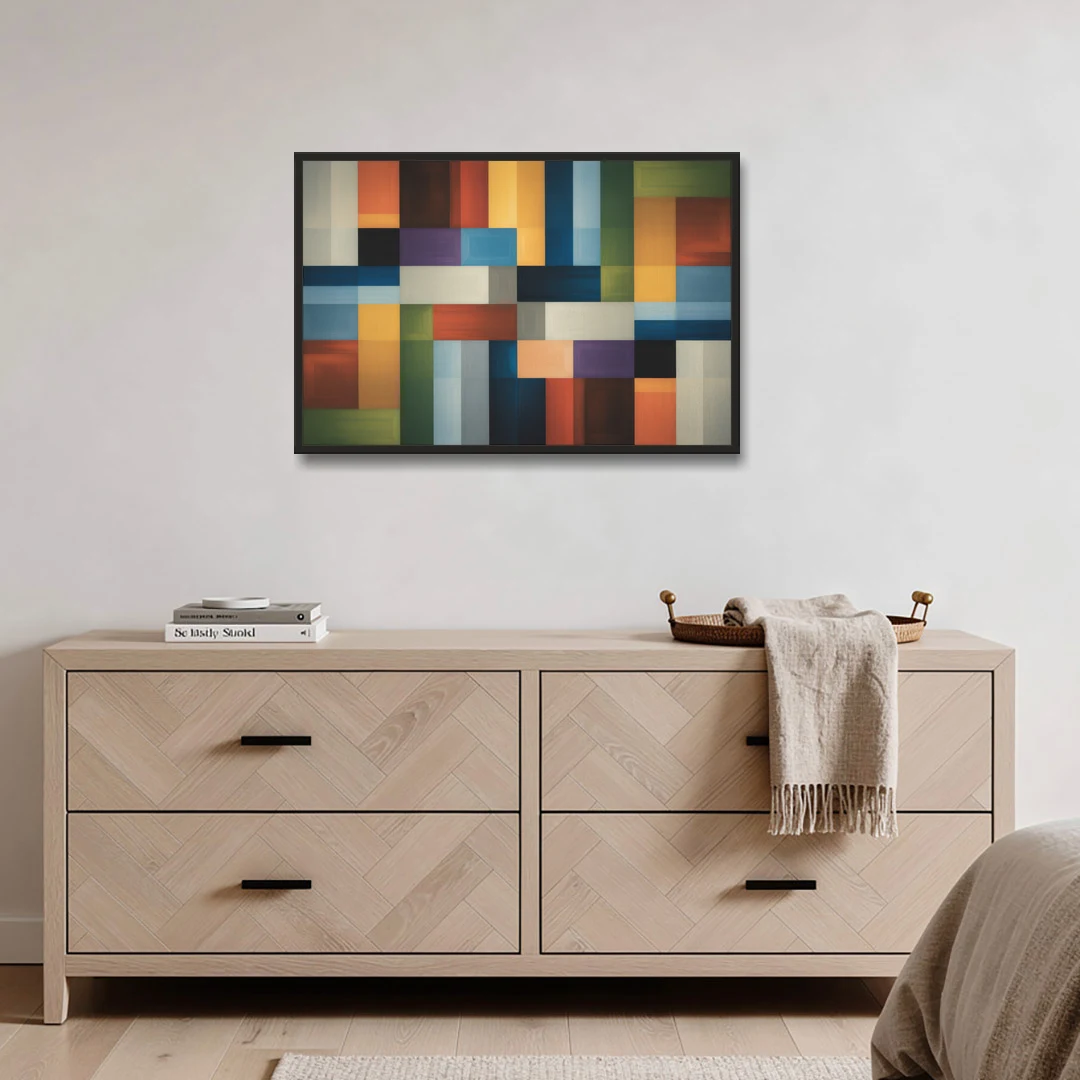 Geometric Harmony Colorful Abstract - Black Framed Canvas Wall Art - Coffee Table - 36x24