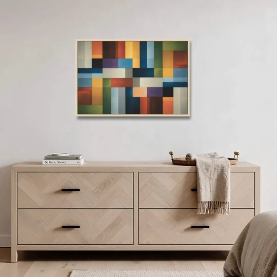 Geometric Harmony Colorful Abstract - Oak Framed Canvas Wall Art - Coffee Table - 36x24
