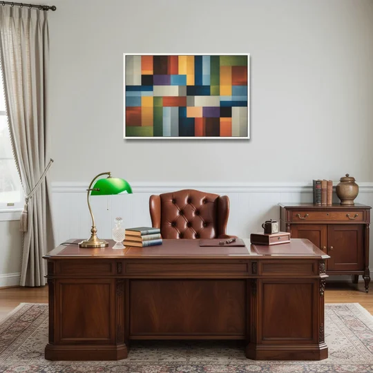 Geometric Harmony Colorful Abstract - White Framed Canvas Wall Art - Office - 36x24
