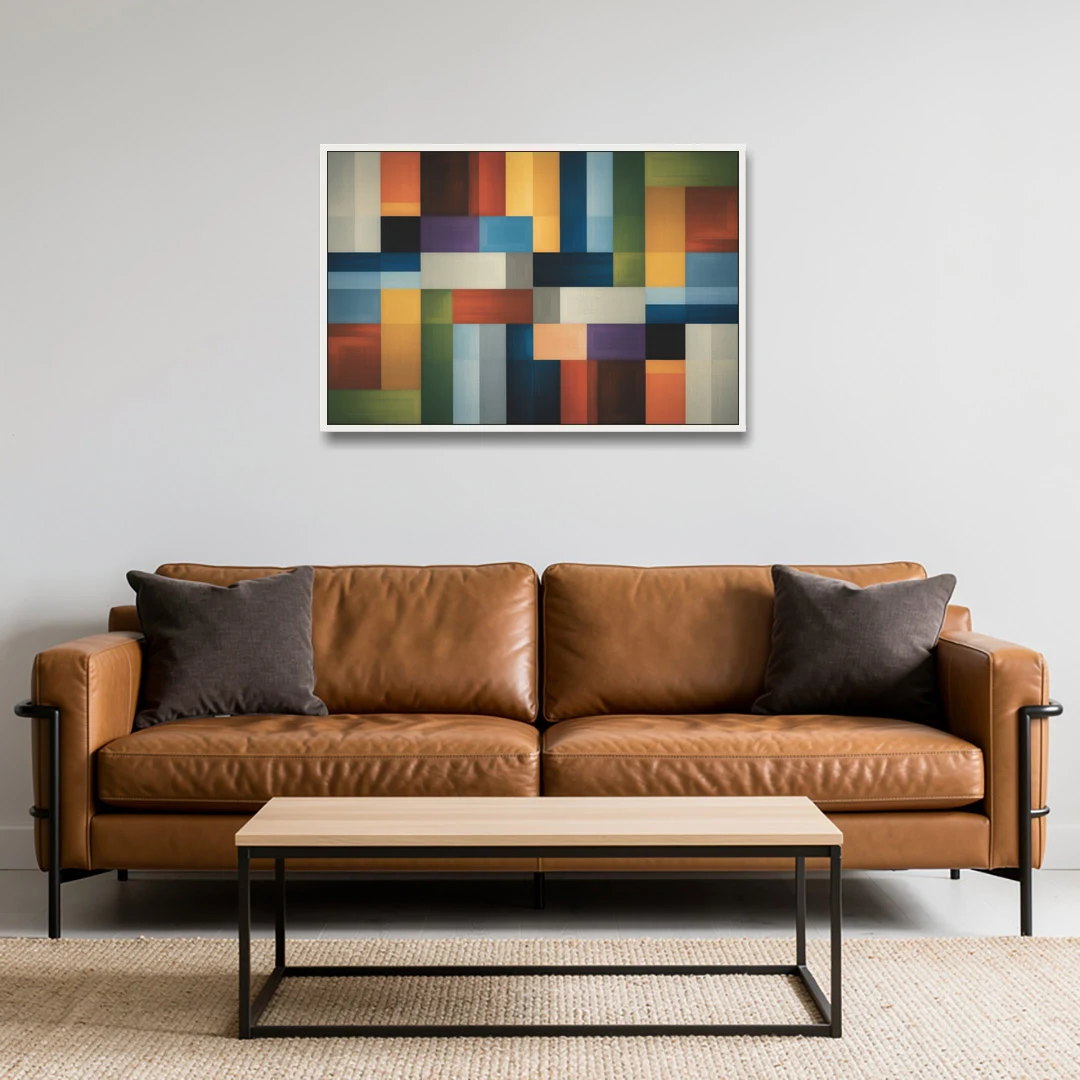 Geometric Harmony Colorful Abstract - White Framed Canvas Wall Art - Sofa - 36x24
