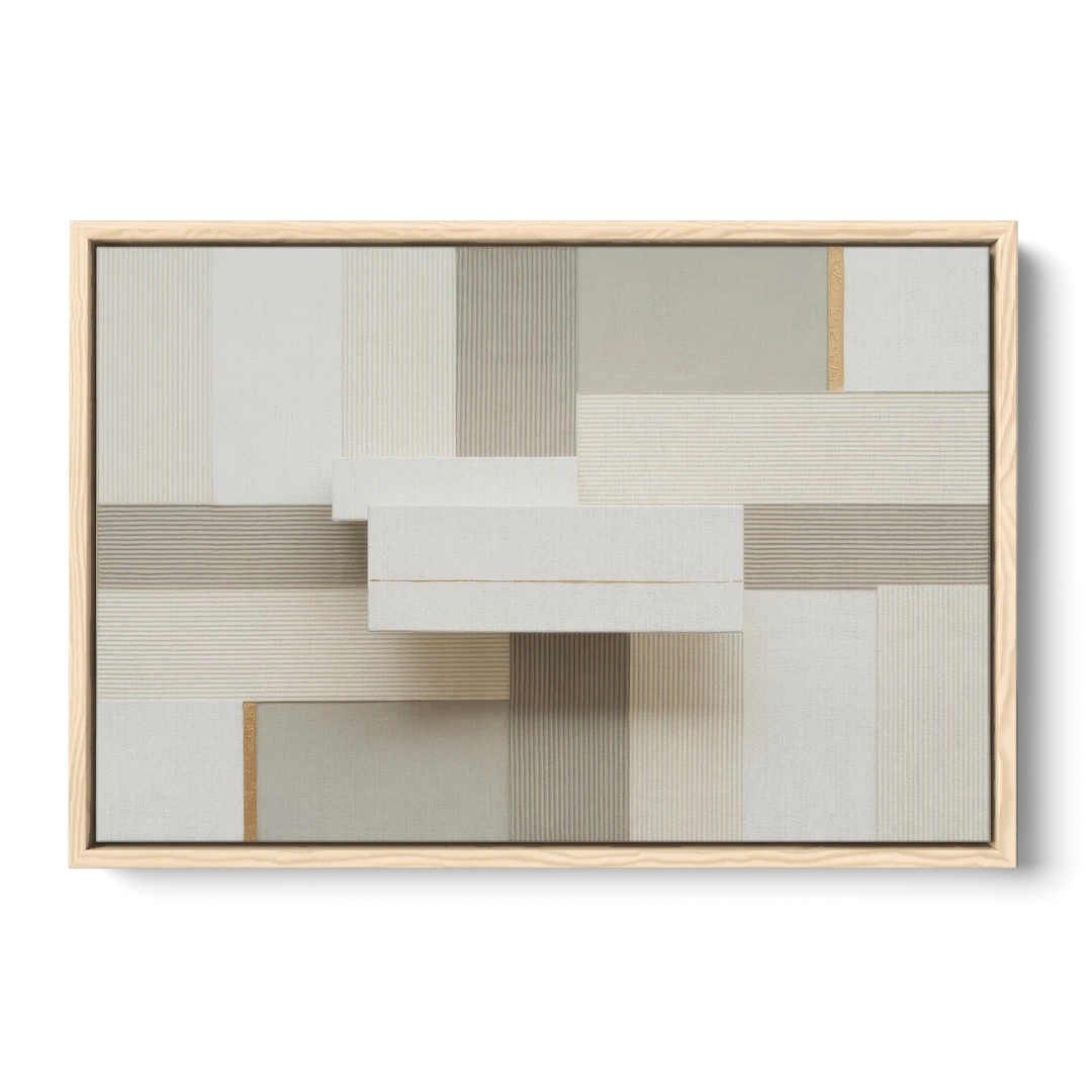 Geometric Harmony in White Abstract - Oak Framed Canvas Wall Art - Front