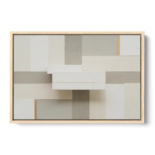 Geometric Harmony in White Abstract - Oak Framed Canvas Wall Art - Front
