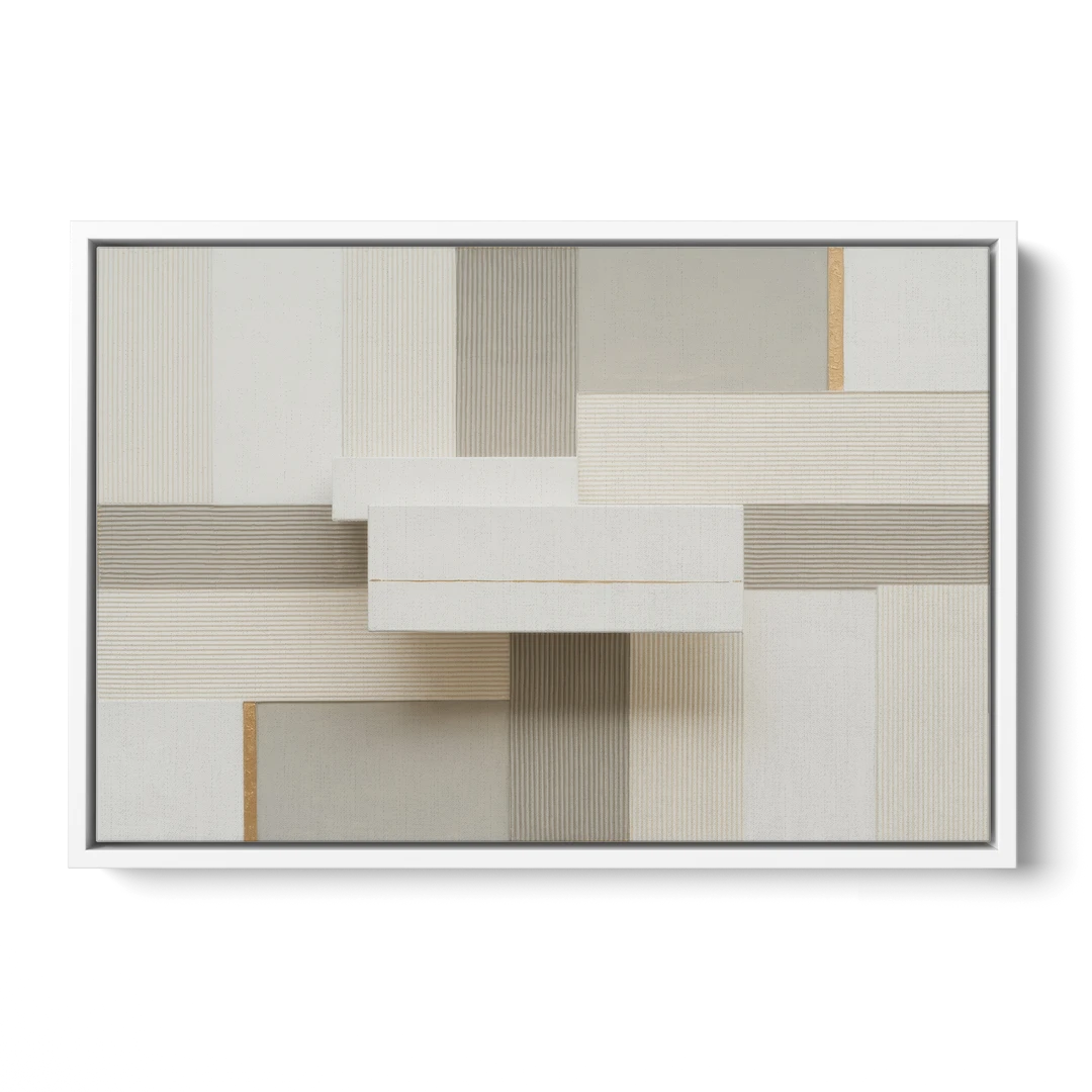 Geometric Harmony in White Abstract - White Framed Canvas Wall Art - Front