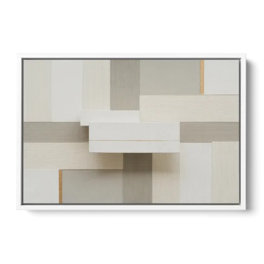 Geometric Harmony in White Abstract - White Framed Canvas Wall Art - Front