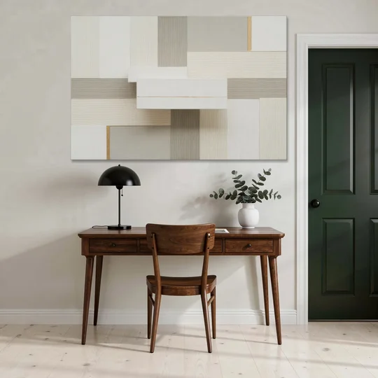 Geometric Harmony in White Abstract - Canvas Wall Art - Office - 60x40