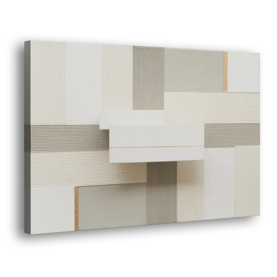 Geometric Harmony in White Abstract - Canvas Wall Art - Side