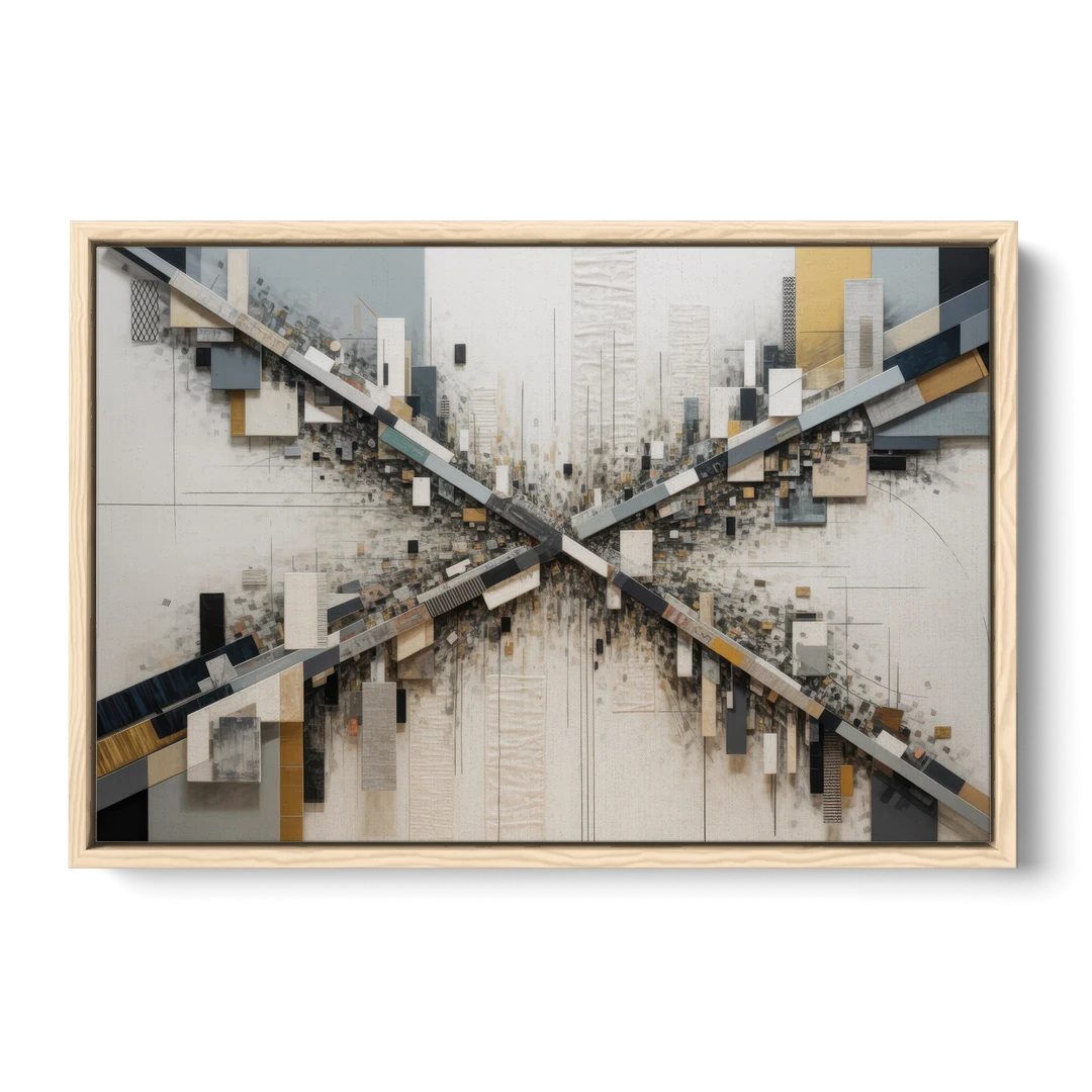 Geometric Urban Elegance White Abstract - Oak Framed Canvas Wall Art - Front