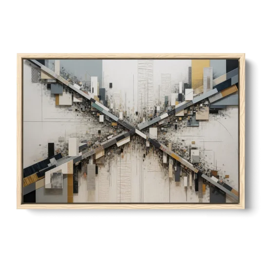 Geometric Urban Elegance White Abstract - Oak Framed Canvas Wall Art - Front