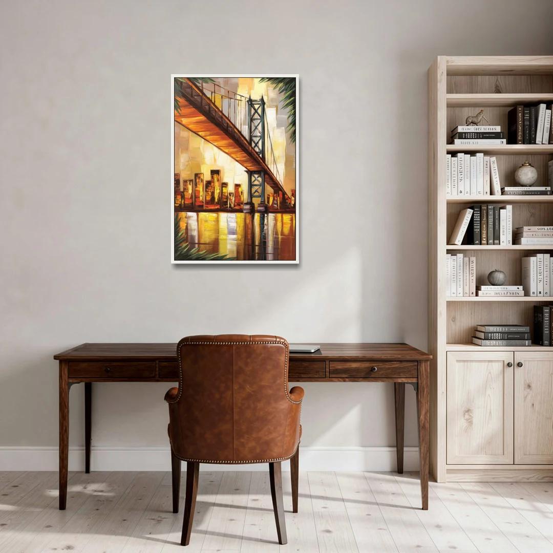 George Washington Bridge Scenic - White Framed Canvas Wall Art - Office - 24x36
