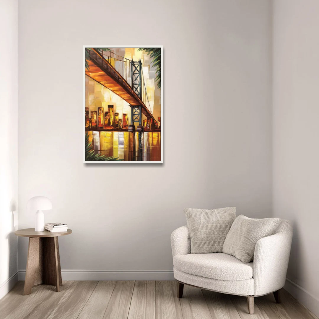 George Washington Bridge Scenic - White Framed Canvas Wall Art - Sofa - 24x36