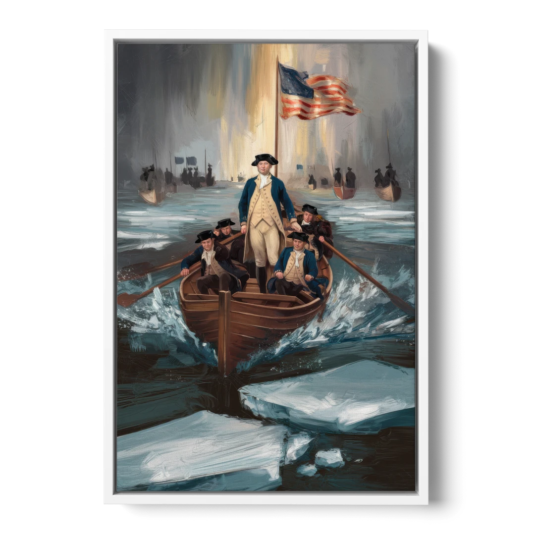 George Washington Crossing Delaware - White Framed Canvas Wall Art - Front