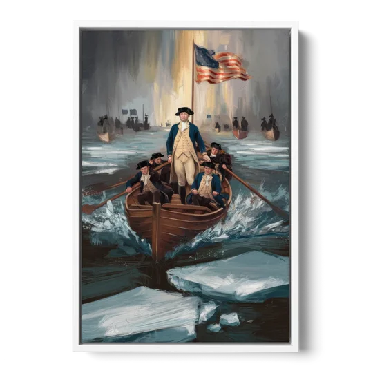 George Washington Crossing Delaware - White Framed Canvas Wall Art - Front