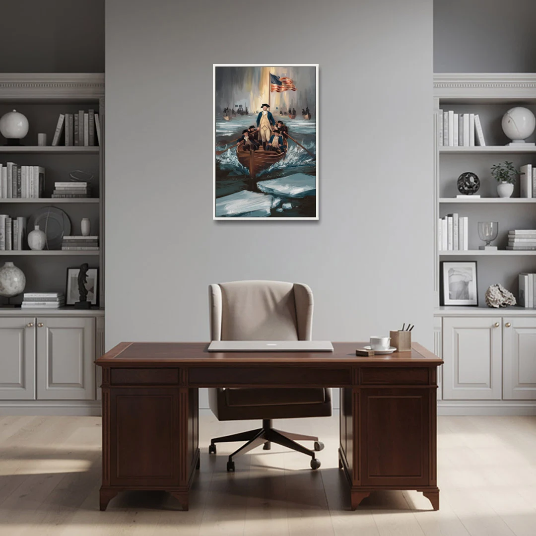 George Washington Crossing Delaware - White Framed Canvas Wall Art - Office - 24x36