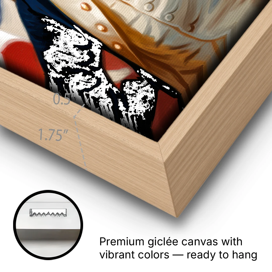 George Washington Legacy - Oak Framed Canvas Wall Art - Gallery Wrap Corner