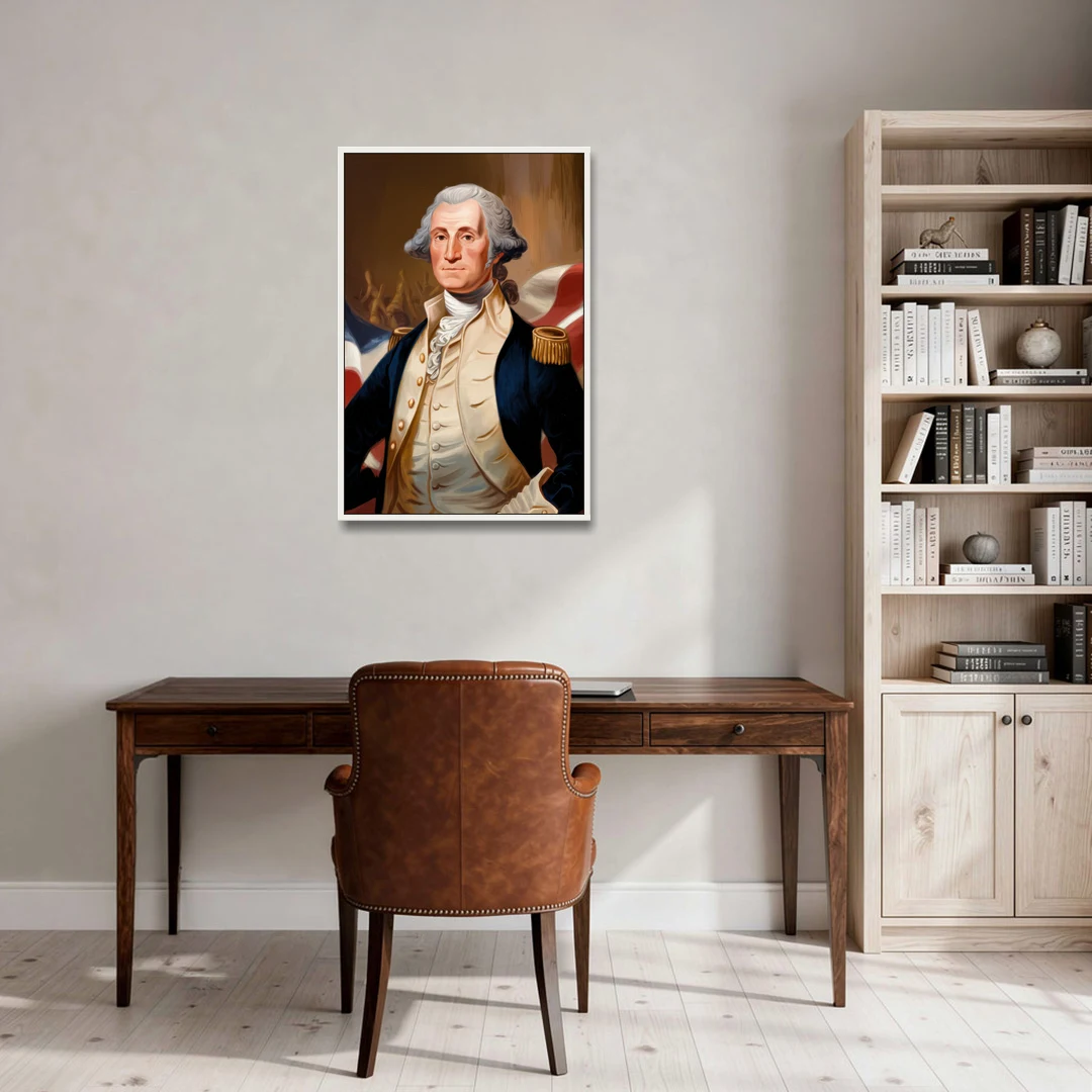 George Washington Legacy - White Framed Canvas Wall Art - Office - 24x36