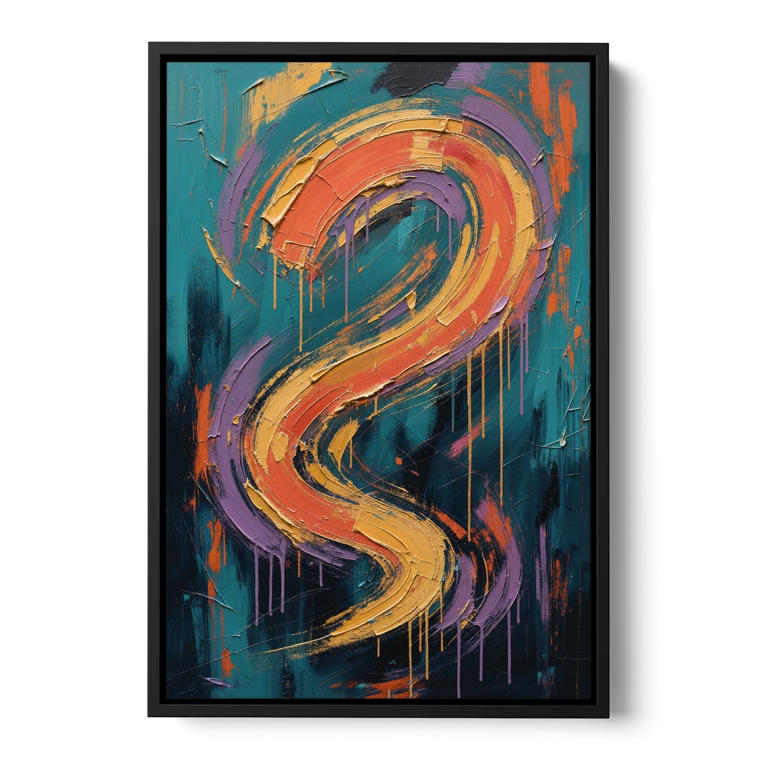 Gestural Abstract Painting Sunset Serpentine - Black Framed Canvas Wall Art - Front
