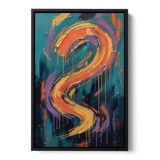 Gestural Abstract Painting Sunset Serpentine - Black Framed Canvas Wall Art - Front
