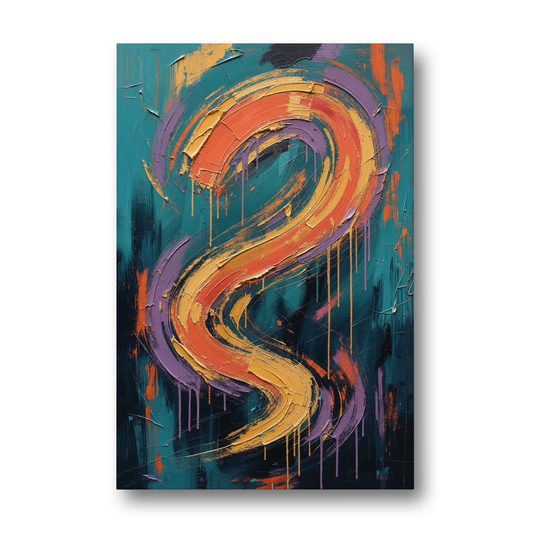 Gestural Abstract Painting Sunset Serpentine - Canvas Wall Art - Front