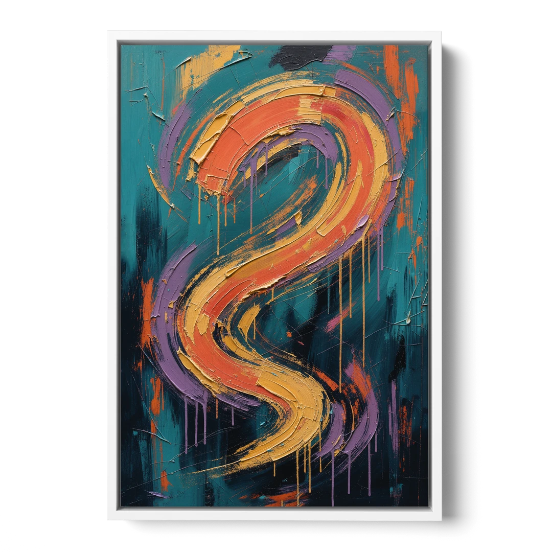 Gestural Abstract Painting Sunset Serpentine - White Framed Canvas Wall Art - Front