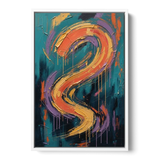 Gestural Abstract Painting Sunset Serpentine - White Framed Canvas Wall Art - Front