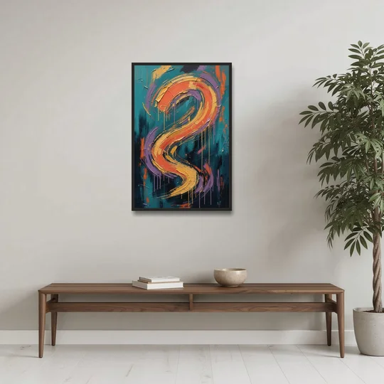 Gestural Abstract Painting Sunset Serpentine - Black Framed Canvas Wall Art - Coffee Table - 24x36