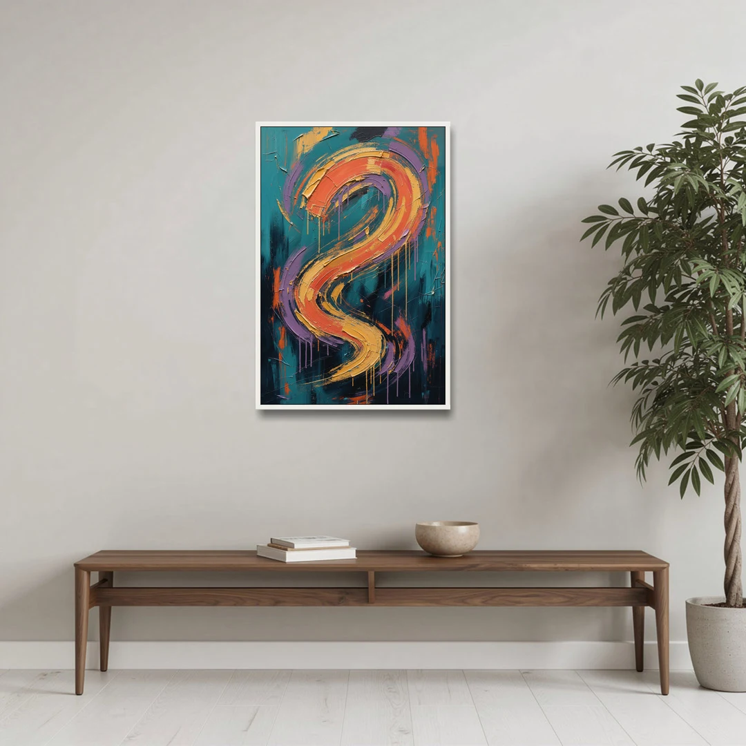 Gestural Abstract Painting Sunset Serpentine - White Framed Canvas Wall Art - Coffee Table - 24x36