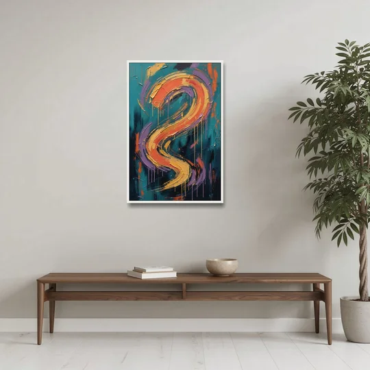 Gestural Abstract Painting Sunset Serpentine - White Framed Canvas Wall Art - Coffee Table - 24x36
