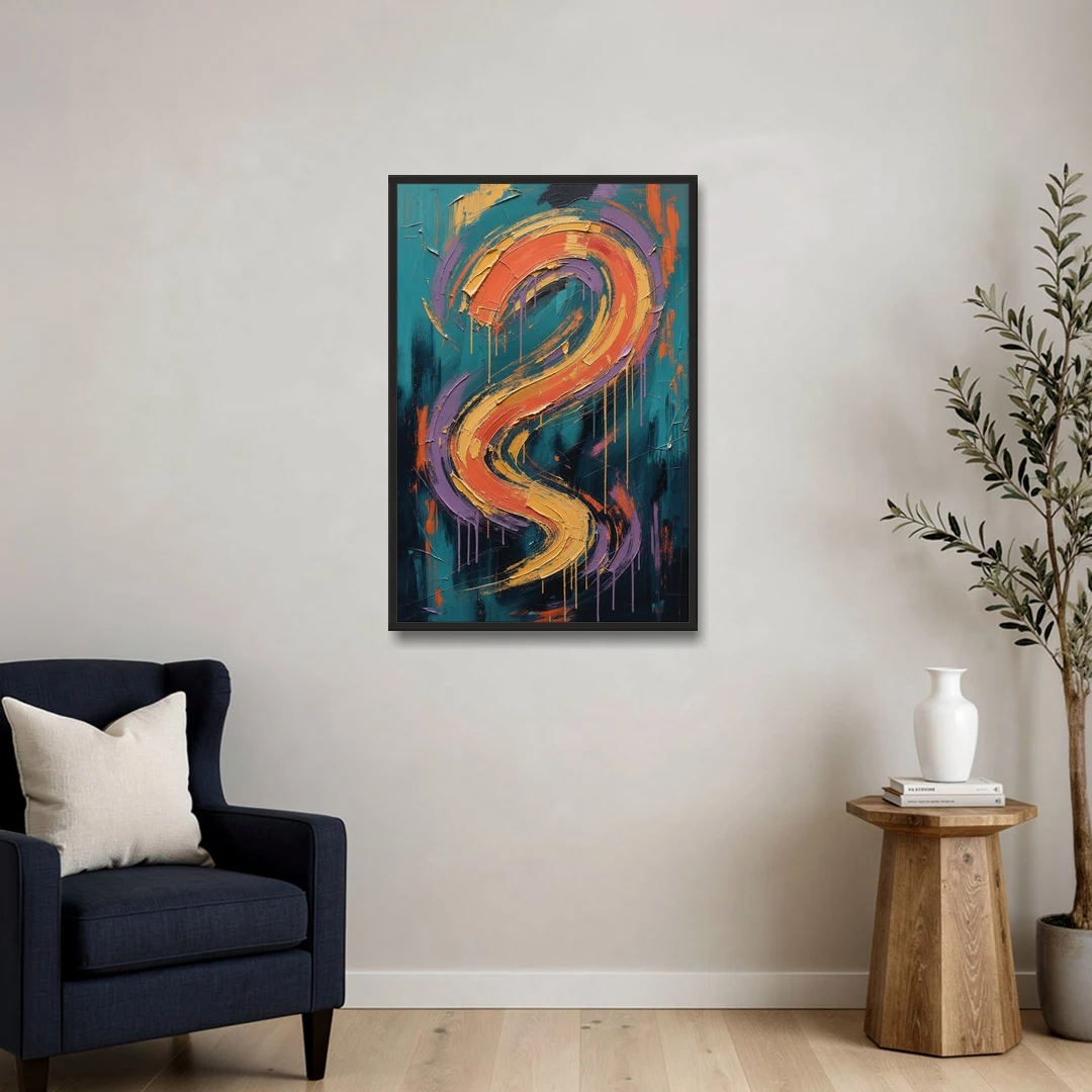 Gestural Abstract Painting Sunset Serpentine - Black Framed Canvas Wall Art - Sofa - 24x36