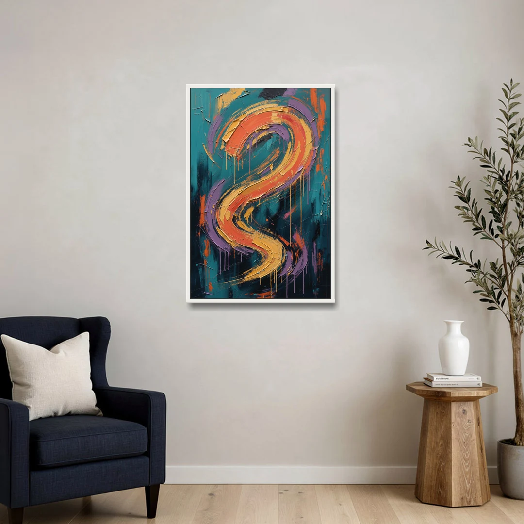 Gestural Abstract Painting Sunset Serpentine - White Framed Canvas Wall Art - Sofa - 24x36