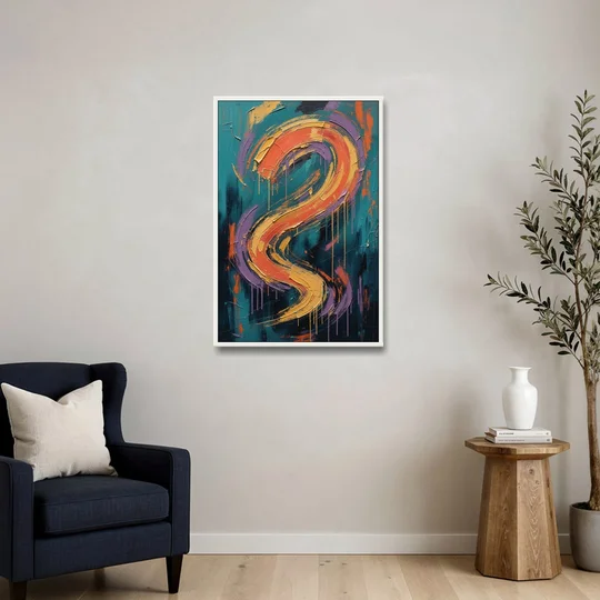Gestural Abstract Painting Sunset Serpentine - White Framed Canvas Wall Art - Sofa - 24x36