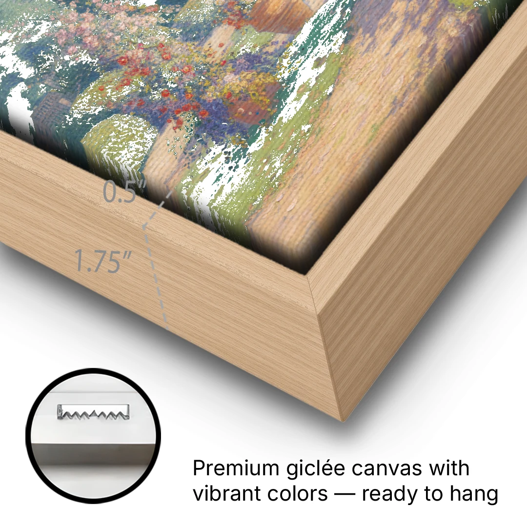 Giardino Giusti Serenity - Oak Framed Canvas Wall Art - Gallery Wrap Corner