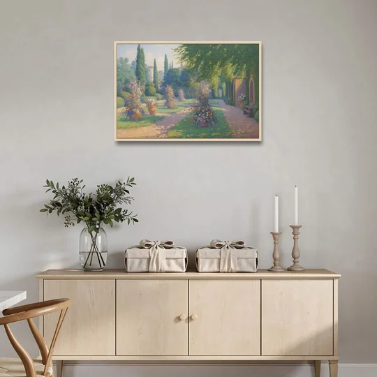 Giardino Giusti Serenity - Oak Framed Canvas Wall Art - Coffee Table - 36x24