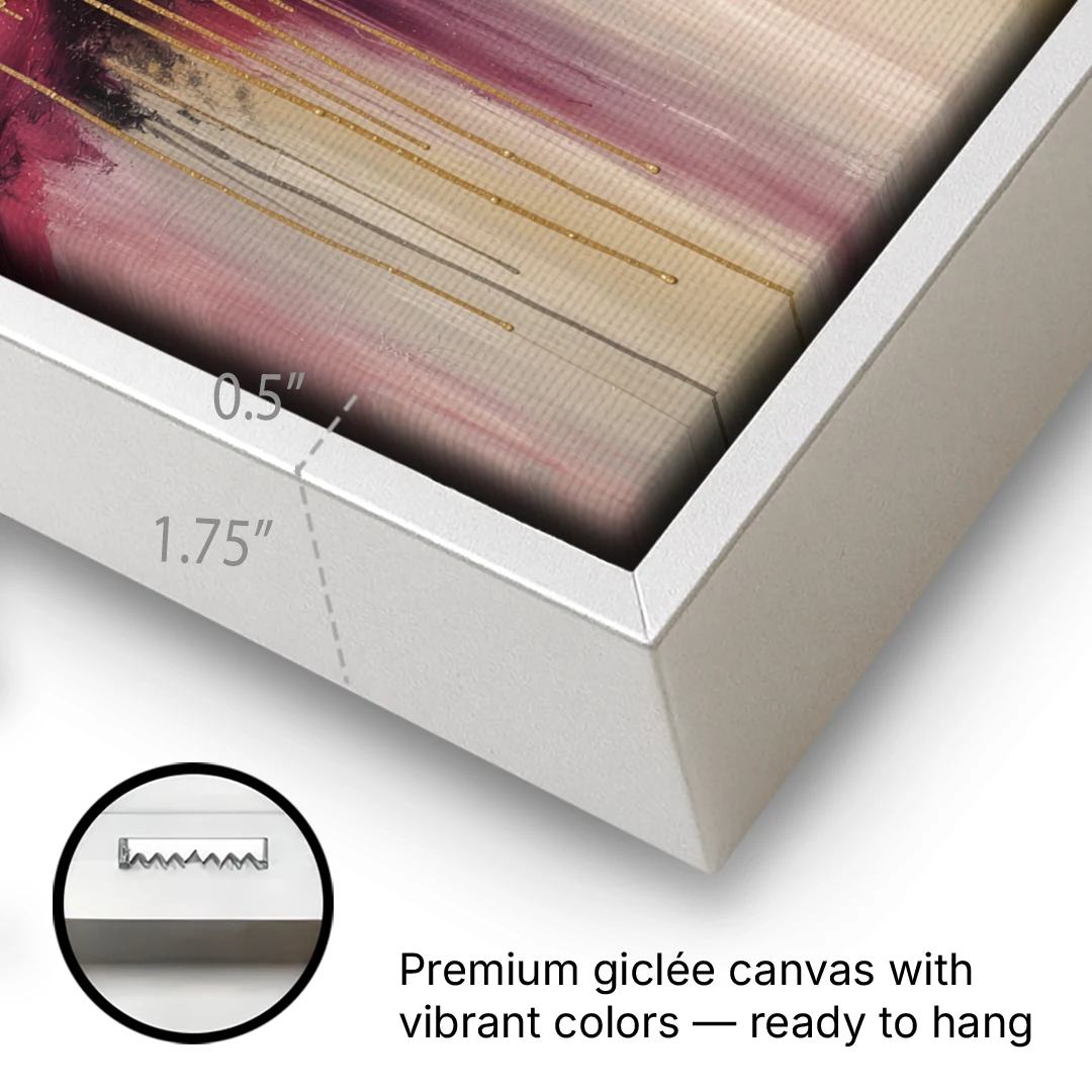 Gilded Clouds With Raspberry Rain Drips - White Framed Canvas Wall Art - Gallery Wrap Corner