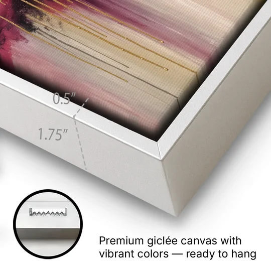 Gilded Clouds With Raspberry Rain Drips - White Framed Canvas Wall Art - Gallery Wrap Corner