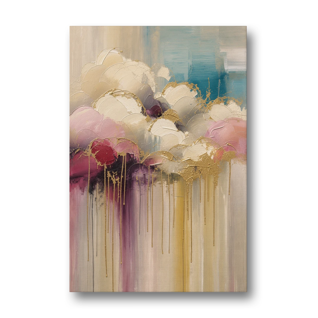 Gilded Clouds With Raspberry Rain Drips - Canvas Wall Art - Front