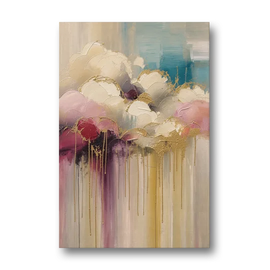 Gilded Clouds With Raspberry Rain Drips - Canvas Wall Art - Front
