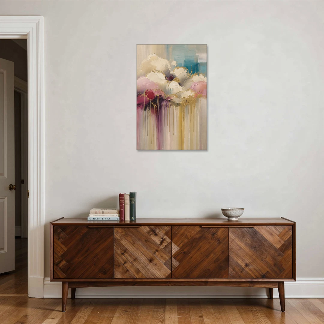 Gilded Clouds With Raspberry Rain Drips - Canvas Wall Art - Coffee Table - 24x36