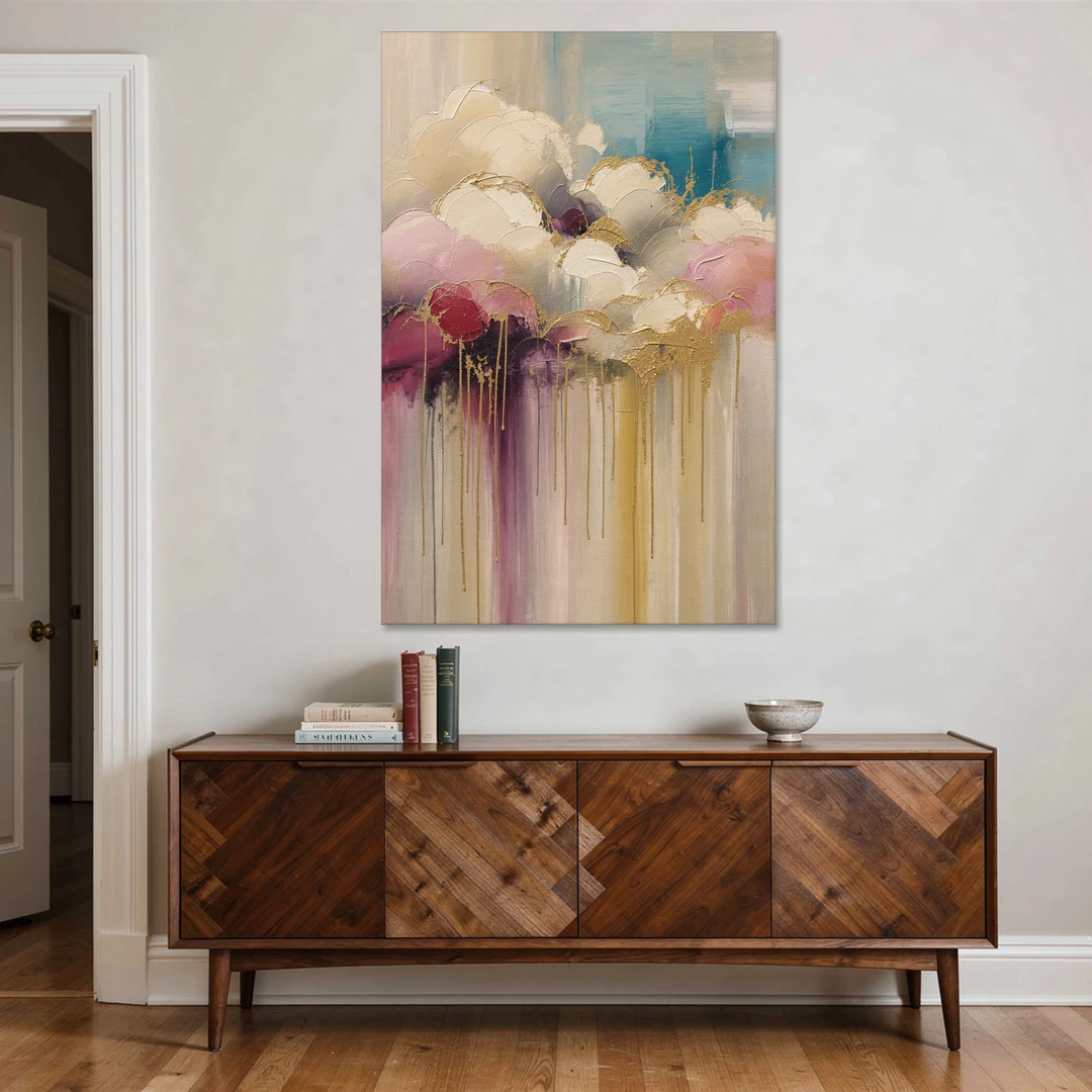Gilded Clouds With Raspberry Rain Drips - Canvas Wall Art - Coffee Table - 40x60