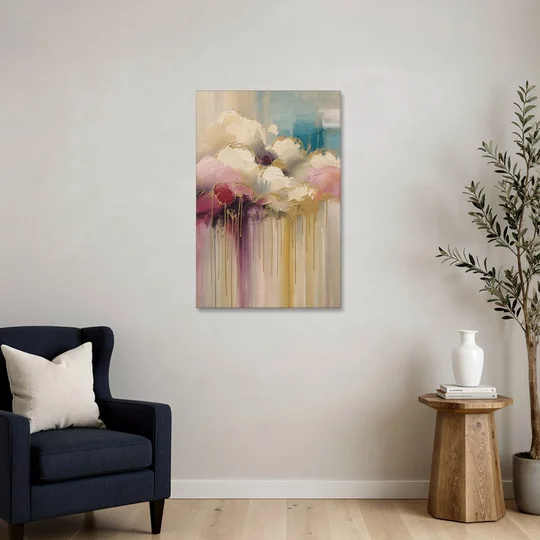 Gilded Clouds With Raspberry Rain Drips - Canvas Wall Art - Sofa - 24x36