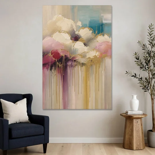 Gilded Clouds With Raspberry Rain Drips - Canvas Wall Art - Sofa - 40x60