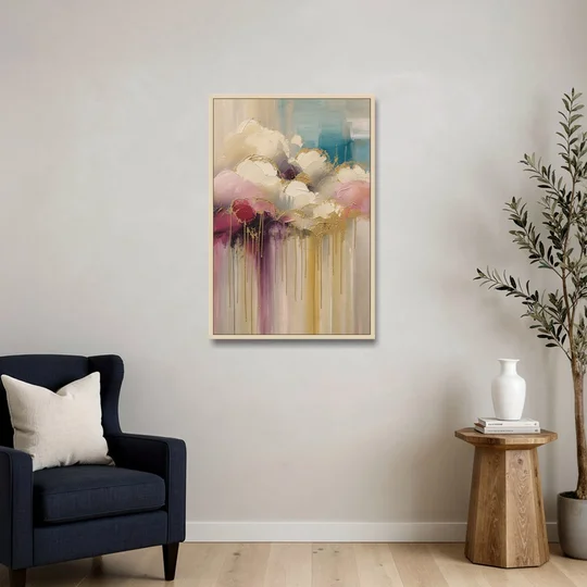 Gilded Clouds With Raspberry Rain Drips - Oak Framed Canvas Wall Art - Sofa - 24x36