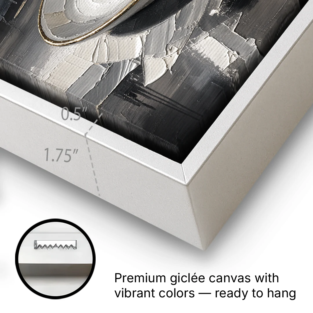 Black and White Gilded Espresso Cup for the Kitchen - White Framed Canvas Wall Art - Gallery Wrap Corner