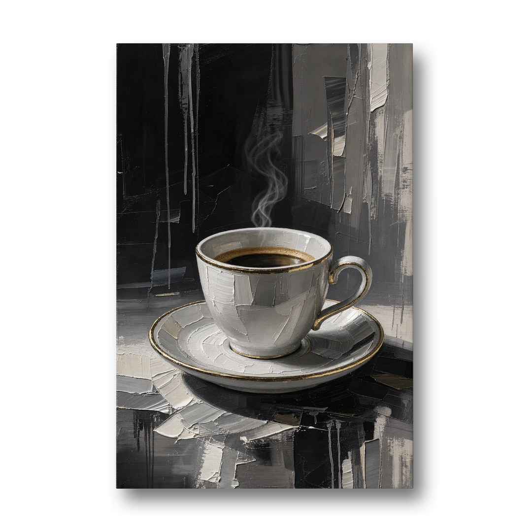 Black and White Gilded Espresso Cup for the Kitchen - Canvas Wall Art - Front