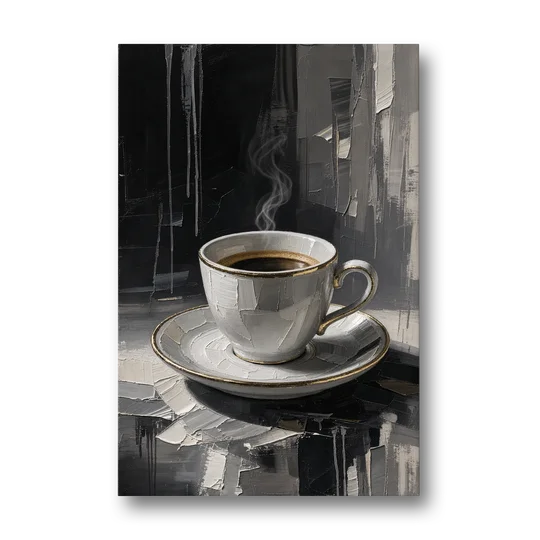 Black and White Gilded Espresso Cup for the Kitchen - Canvas Wall Art - Front