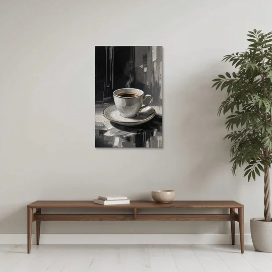 Black and White Gilded Espresso Cup for the Kitchen - Canvas Wall Art - Coffee Table - 24x36