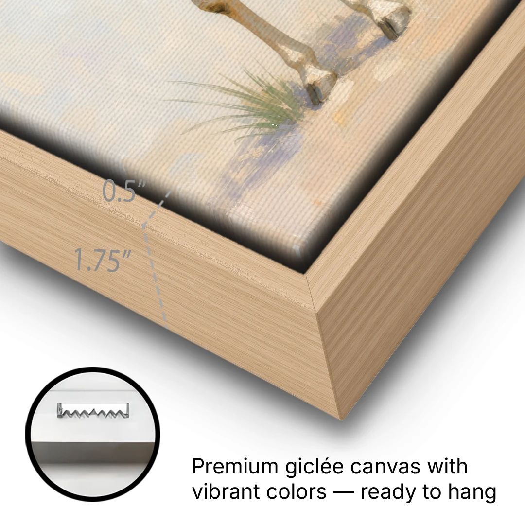 Giraffe Nursery Wall Art of a Baby Glancing Back - Oak Framed Canvas Wall Art - Gallery Wrap Corner