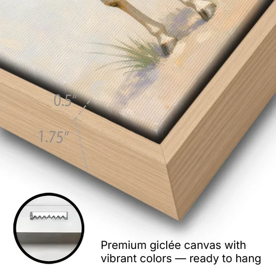 Giraffe Nursery Wall Art of a Baby Glancing Back - Oak Framed Canvas Wall Art - Gallery Wrap Corner
